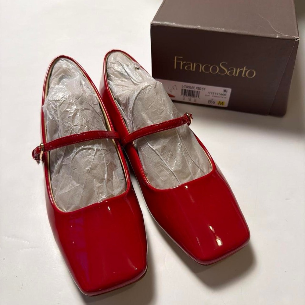 Franco Sarto Tinsley Red Patent Mary Jane Ballet Flats Square Toe 8.5 NEW